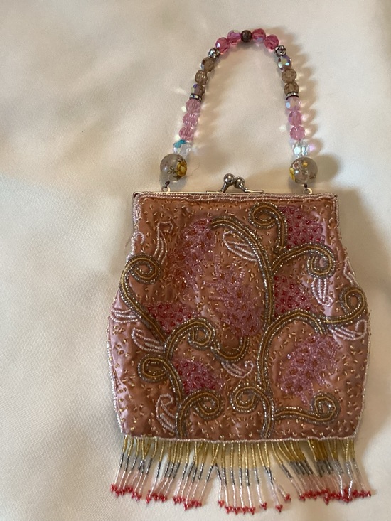 Pink Moon New York Handbags - Pink Moon New York Beaded Pink Evening Bag with Fringe